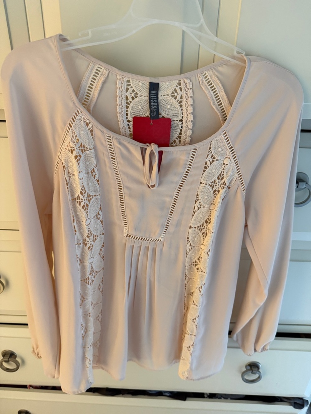Allison Joy Cream Lace-Trim Peasant Blouse